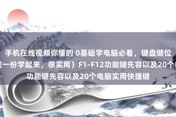 手机在线视频你懂的 0基础学电脑必看,键盘键位功能图解(储藏一份学起来,很实用)F1-F12功能键先容以及20个电脑实用快捷键